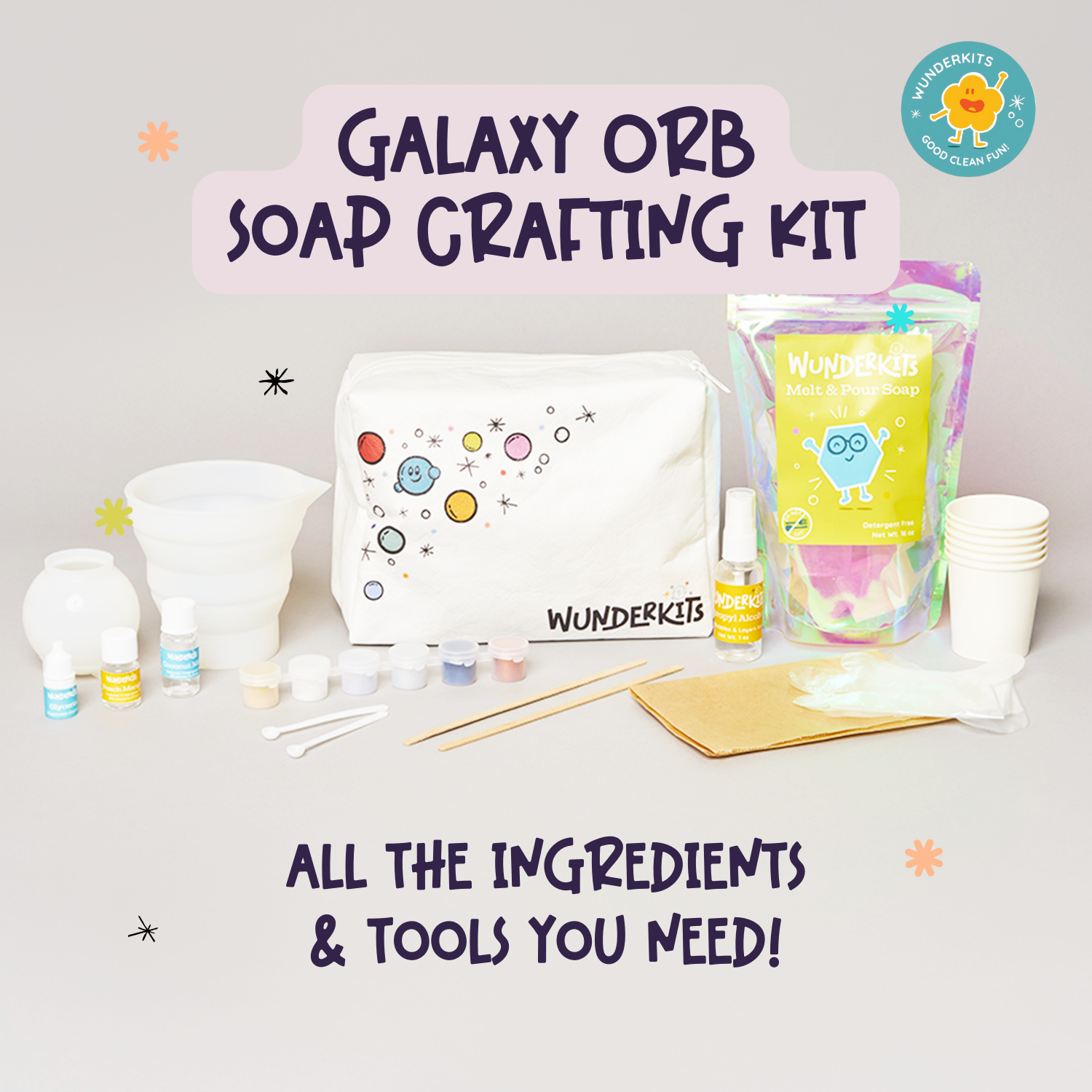 Galaxy Orb Soap Crafting Kit with Wunderkit branding on a light gray background