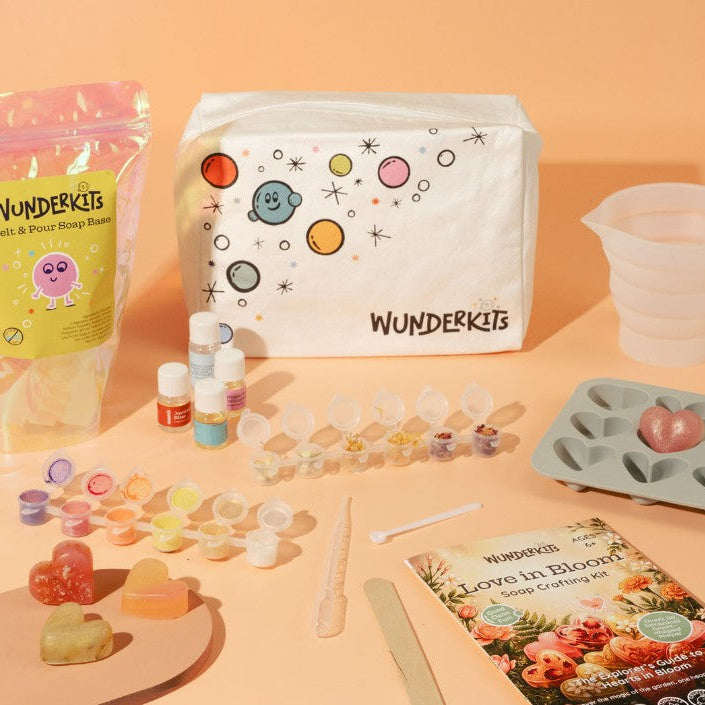 Wunderkit craft kit components on a peach background