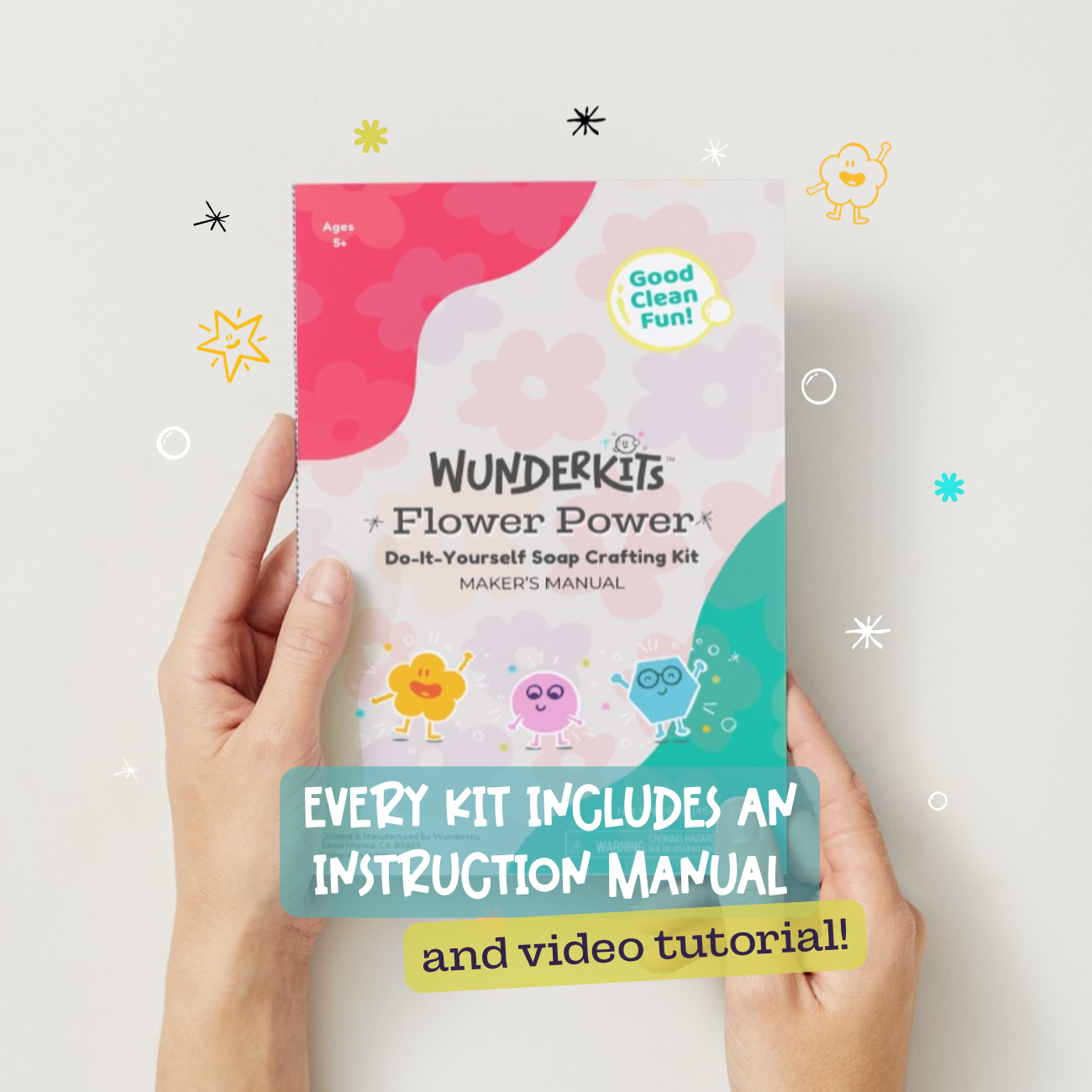 Wunderkits Flower Power soap crafting kit with hands holding it on a light background