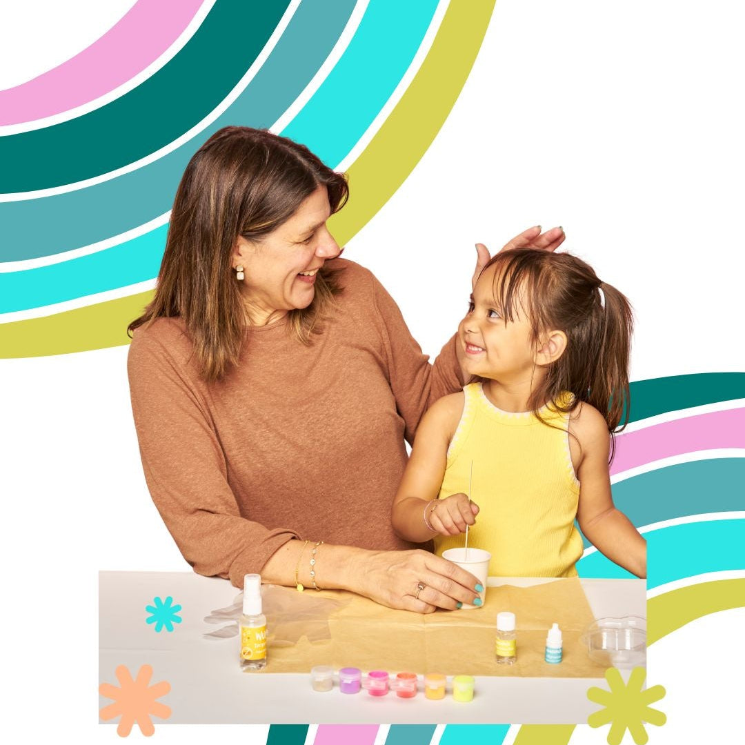 Woman and child making soap together